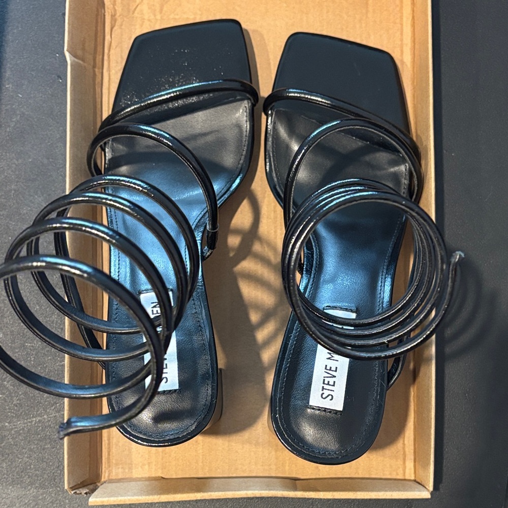 Steve Madden Black Spiral Strap Heels